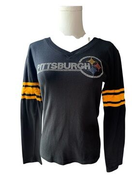 Pittsburgh Steelers Rhinestone Logo Long sleeve top with ruched sleeve